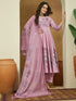 Janasya Women's Lavender Cotton Blend Floral Printed Anarkali Kurta Set